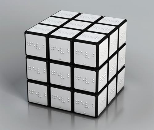 witte Rubik's kubus met braille.