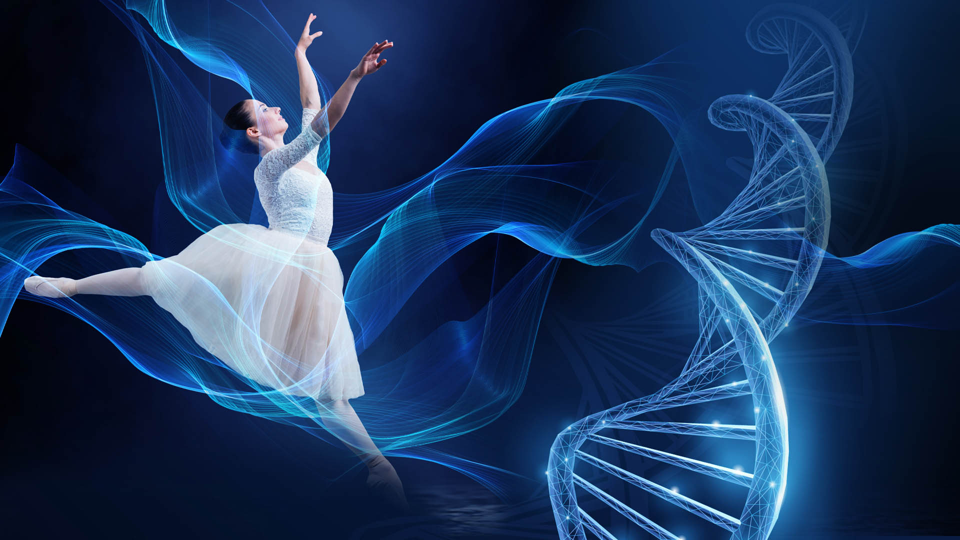 Oogcongres-visual met danseres en DNA-streng
