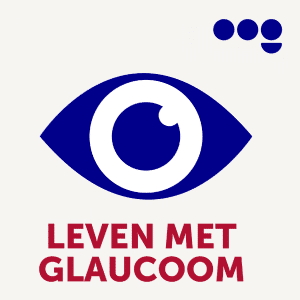 Abstract blauw oog met tekst 'Leven met glaucoom' eronder