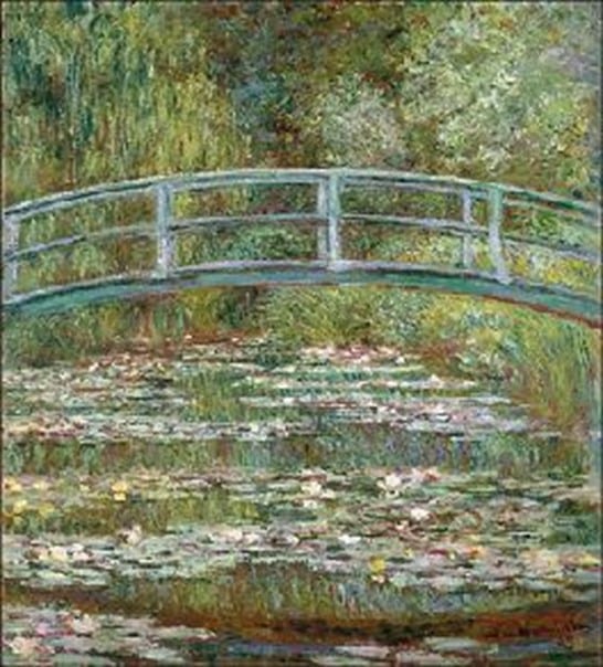 Bruggetje over water met waterlelies, schilderij Monet