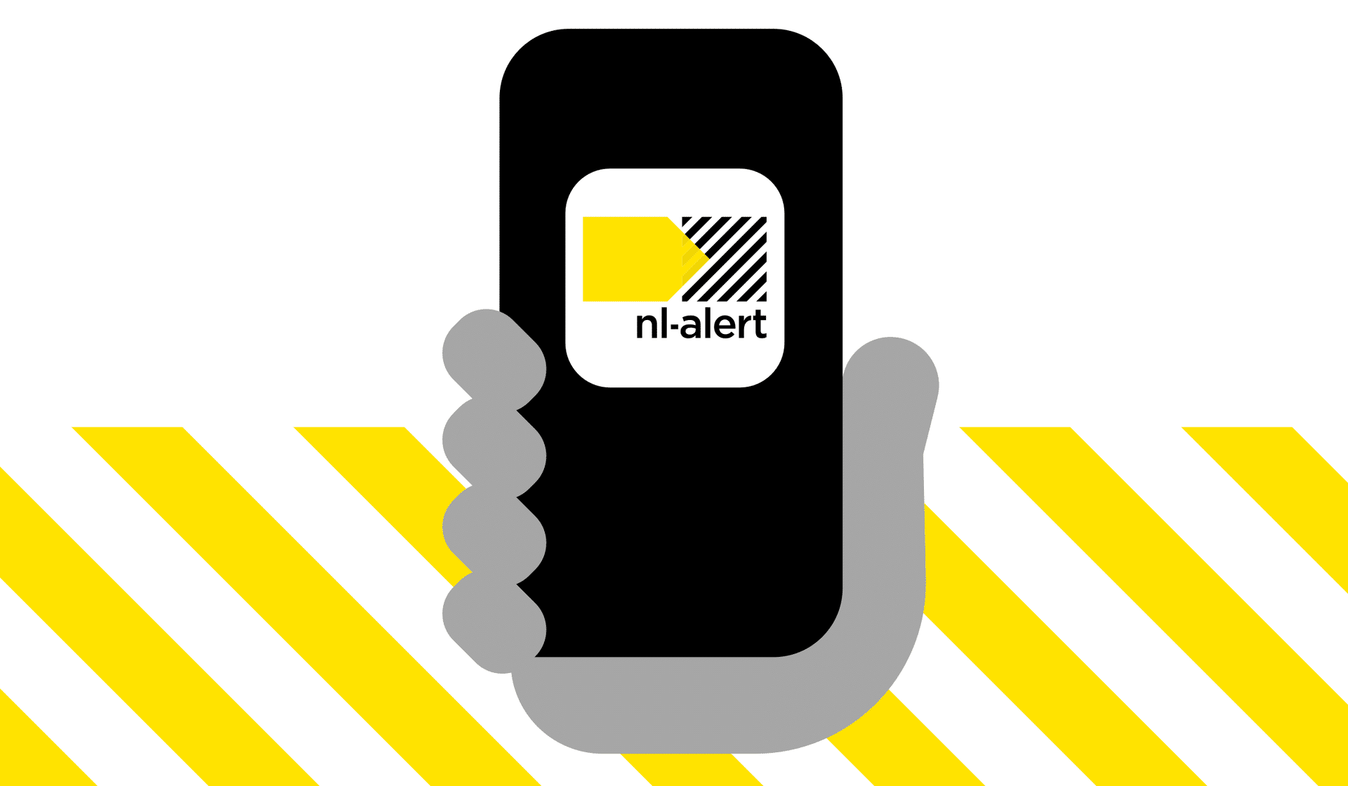 een promotievisual van de nl-alert app van een handje die een smartphone vasthoudt