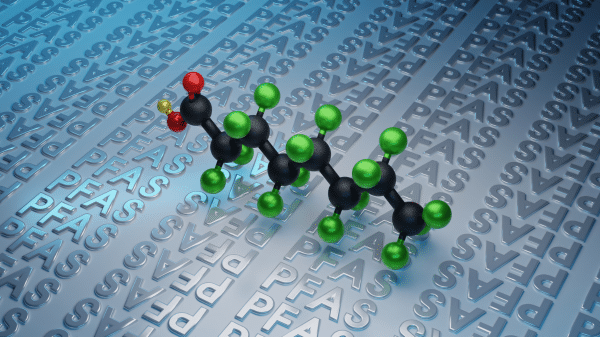 een visualisatie van een pfas molecuul